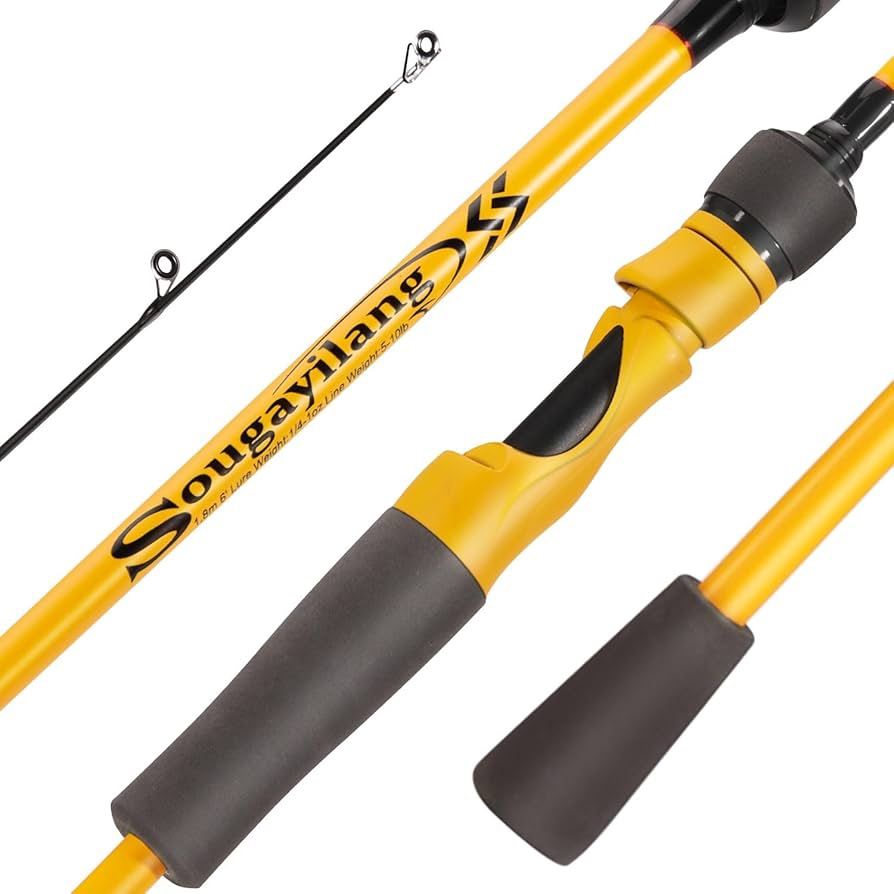 Sougayilang 2Pc Fishing Rod, Spinning Rod and Casting Rod Fishing Bass Freshwater-Yellow-2.1m-Casting