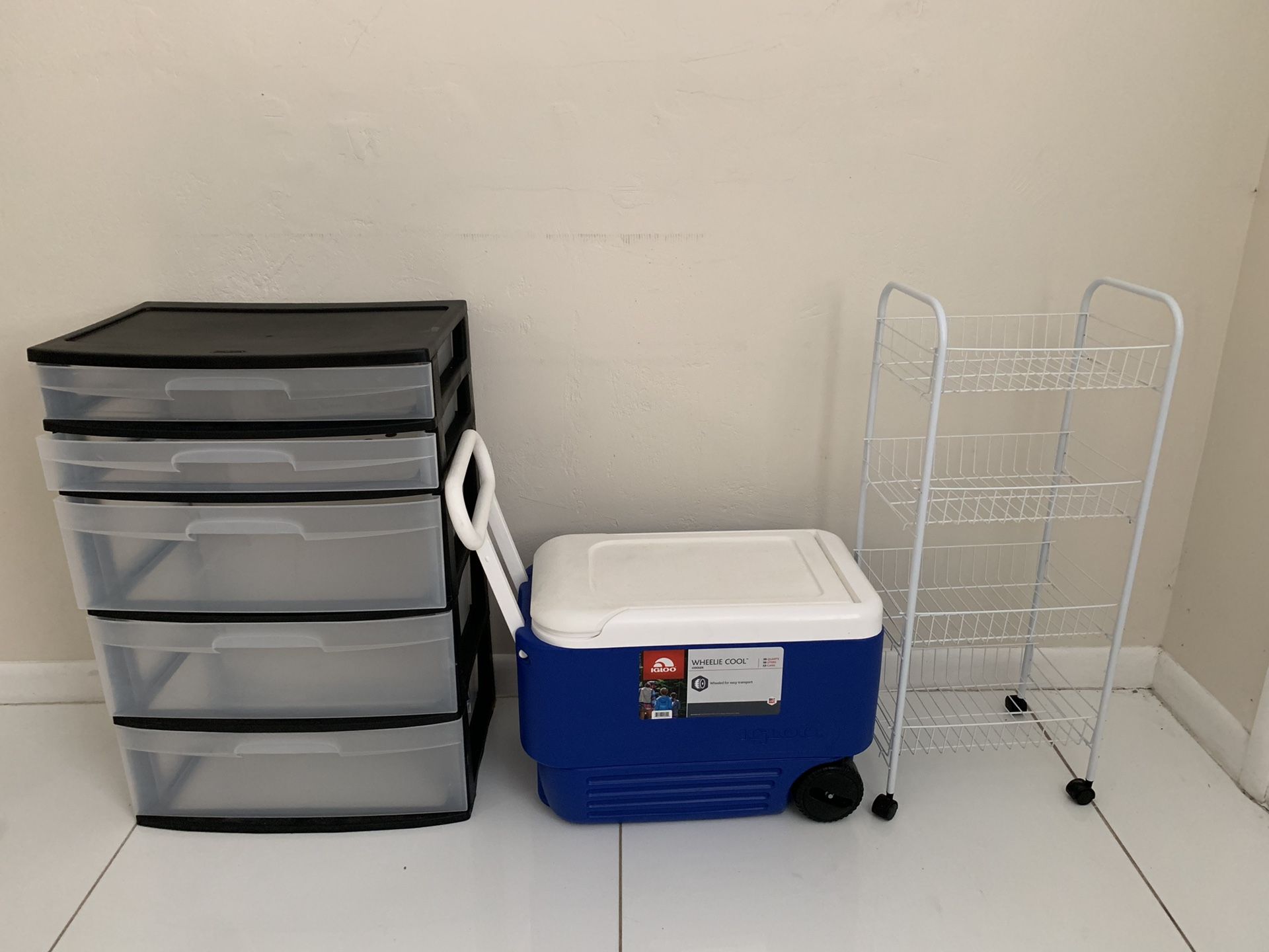 Plastic drawer, Shoe Rack and Ice cooler with wheel