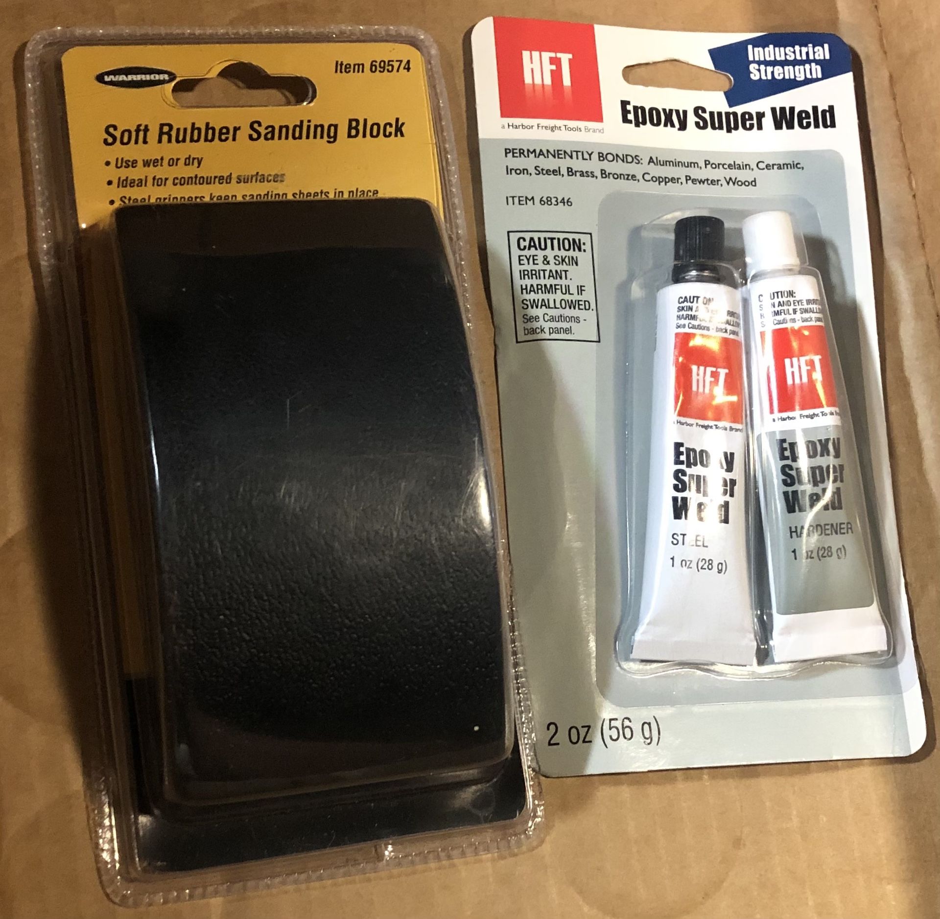 NEW! Sanding Block & Industrial Epoxy Combo (Harbor Freight/Warrior) - $7