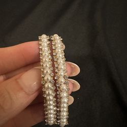 Gold Artificial Semi Precious Pearls Set Of Two Bangles 