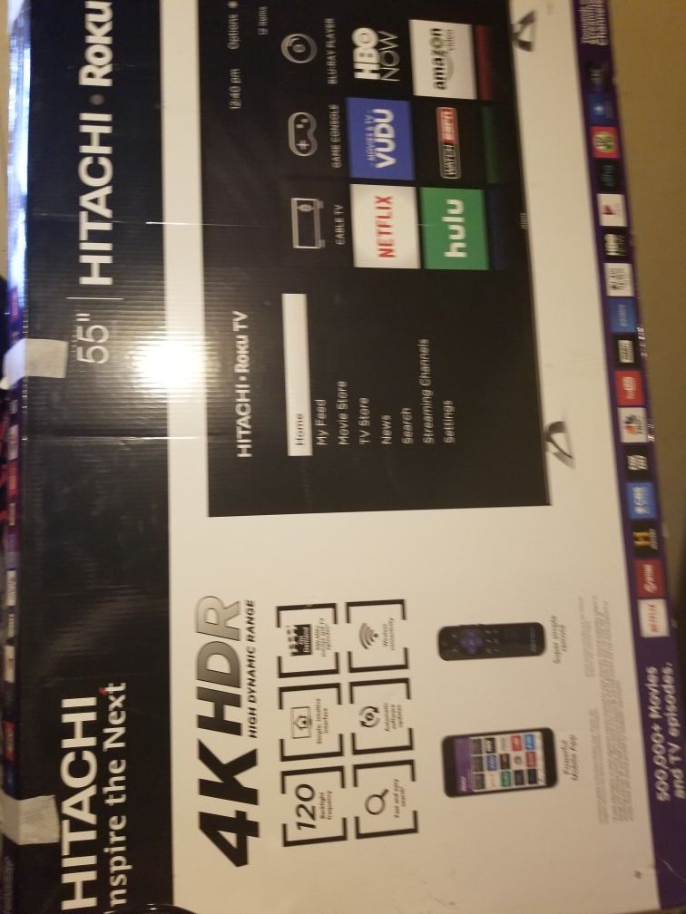 Broken 55" FLAT SCREEN HITACHI ROKU TV