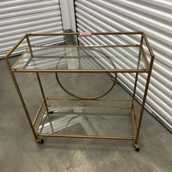 Gold Bar Cart With Glass Top And Bottom 