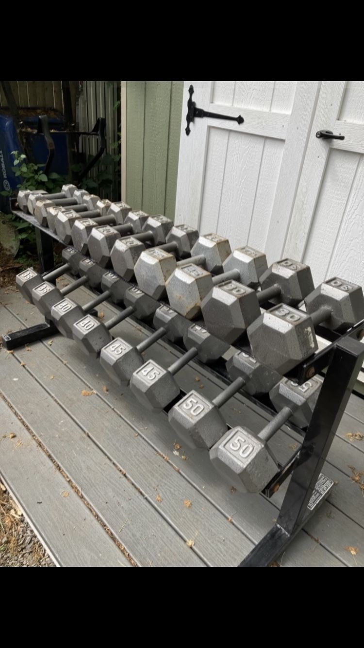 Steel Hex 5-50 Complete Set Of 10 Pairs Of Dumbbells