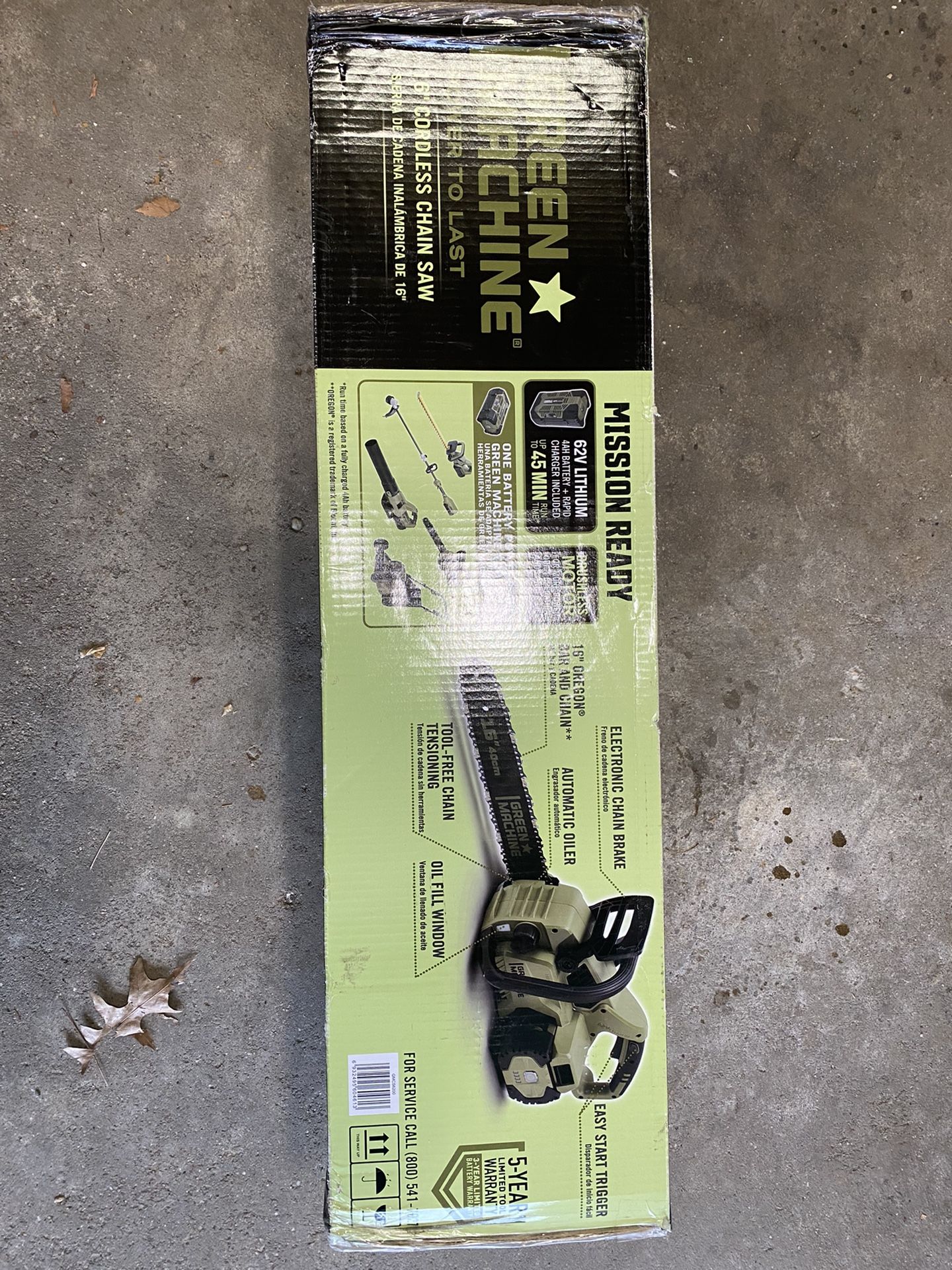 NEW Green Machine 62v Cordless Electric 16 Inch Chainsaw With 4AH Battery And Rapid Charger