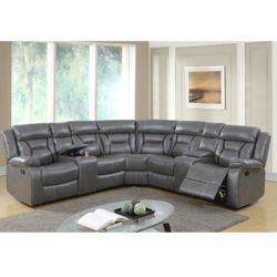 Grey Manual Recliner Sectional With Double Center Console Brand New In Box Firm Price $1,060