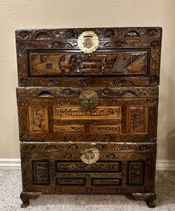 Vintage hand-carved Asian multi-tier storage chests (Set of Three)
