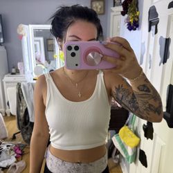 Cream Ribbed Racerback Crop Tank