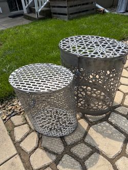 Set Of Metal Hamper With Cutout Design.