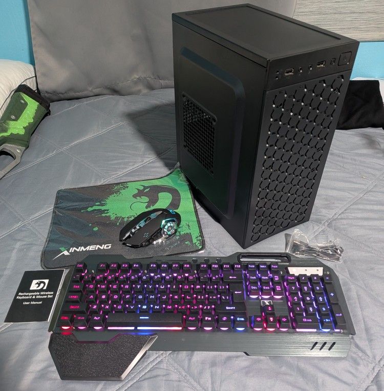Black ITX/mATX PC Case + Rechargeable Keyboard N Mouse Bundle