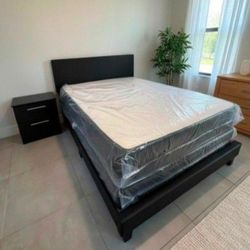 New QUEEN BED FRAME PLATFORM BED QUEEN WITH HEADBOARD AND MATTRESS EVERYTHING NEW 