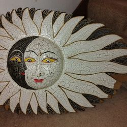 Vintage Wall Hanging Sun/Moon! 24" long x 16" tall 