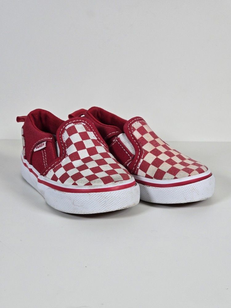 Vans Slip-On V Checkered Checkerboard Toddler Size 4 Baby Shoes Red/White