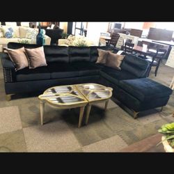 Vogue Black Velvet Sectional / couch 