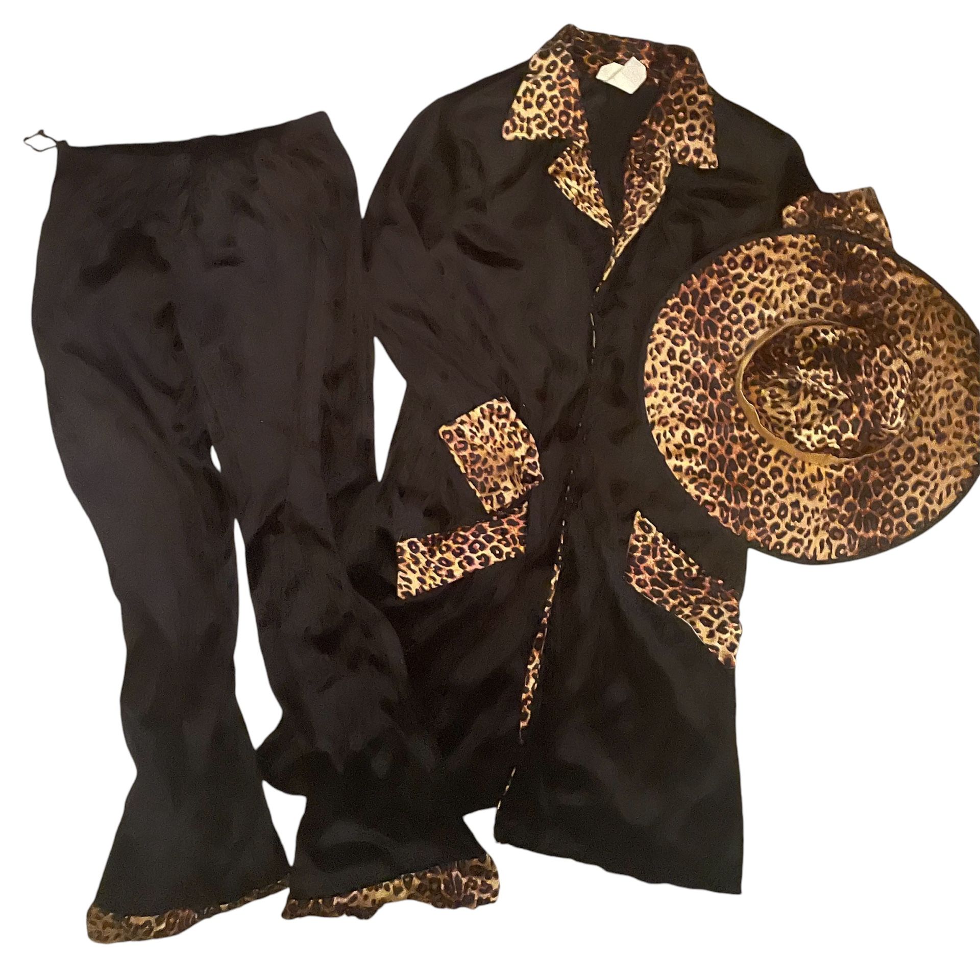 Supa Mac Daddy Pimp Leopard Black Robe/Jacket Pants Halloween Adult Costume MD