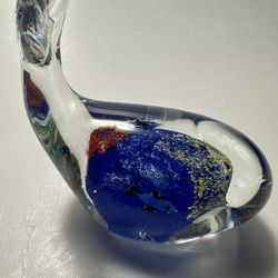 Glass Paperweight Whale Clear w/ Blue Fish & Coral Inside