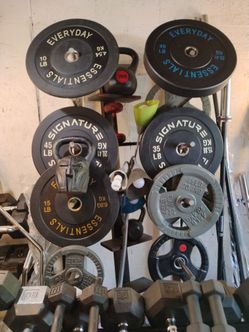 NEW  BUMPER  PLATES : (PAIRS OF)  55s = $130  /  45s = $110  /  35s = $80  /  25s = $65  /  15s = $45  / 10s = $35