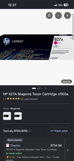 LaserJet HP 827A Magenta Toner Cartridge cf303a