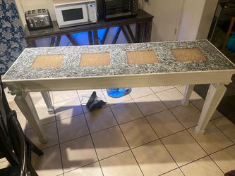 White Wood Console Table with Granite and Tile Top
