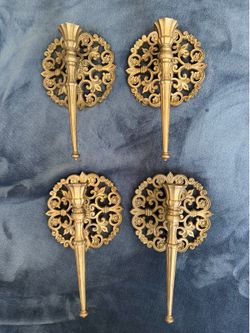 Vintage HOMCO 4148 Gold Wall Candle Sconces (Set of 4)