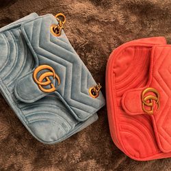 Gucci GG Marmont Handbag Purse Blue And Pink Bundle