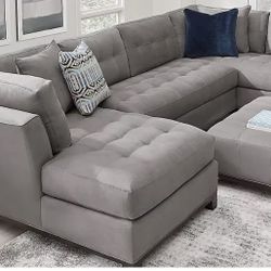 Cindy Crawford 3Piece Gray Microfiber Right Arm Sectional With Ottoman 5pillows