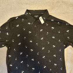 Old Navy Men’s Relaxed Fit Polo – Charcoal with White Palm Tree Print – Size XLT