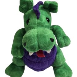 Vintage 1990s Classic Kidz Toys Green Dragon Plush 6" Bean Bag Stuffed Animal