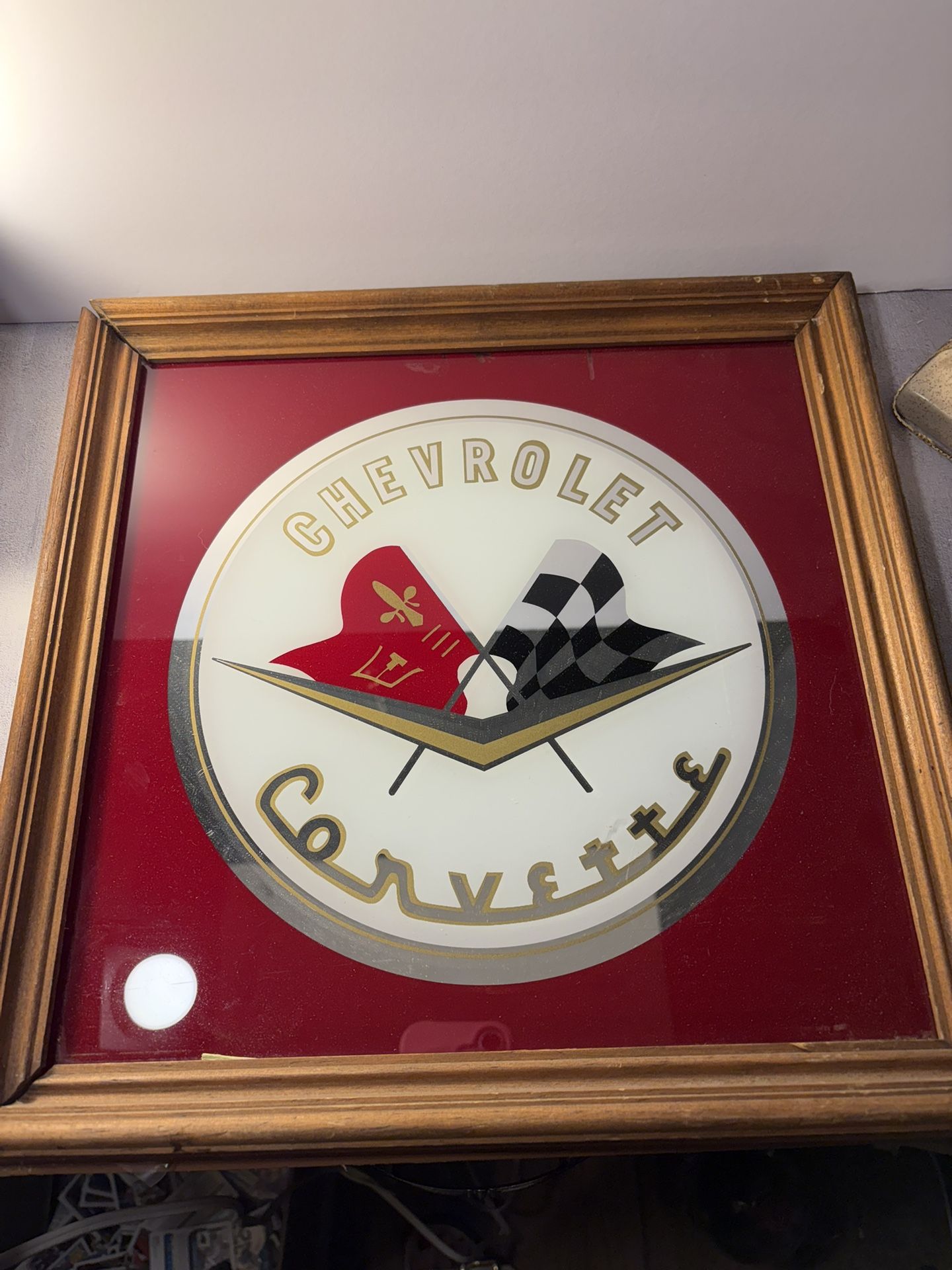 Chevrolet Corvette Emblem Mirror Framed RARE Man Cave Den Garage 14x14