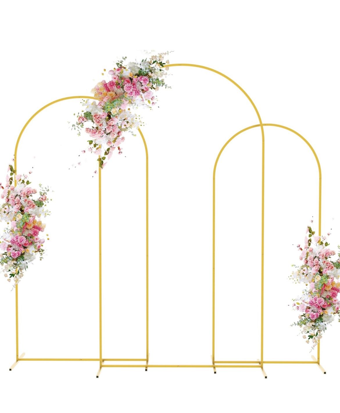 Wedding Arch Backdrop Stand 7.2FT, 6.6FT, 6FT Set of 3 Gold Metal Arch Backdrop Stand for Wedding Ceremony Baby Shower Birthday Party Garden Floral Ba