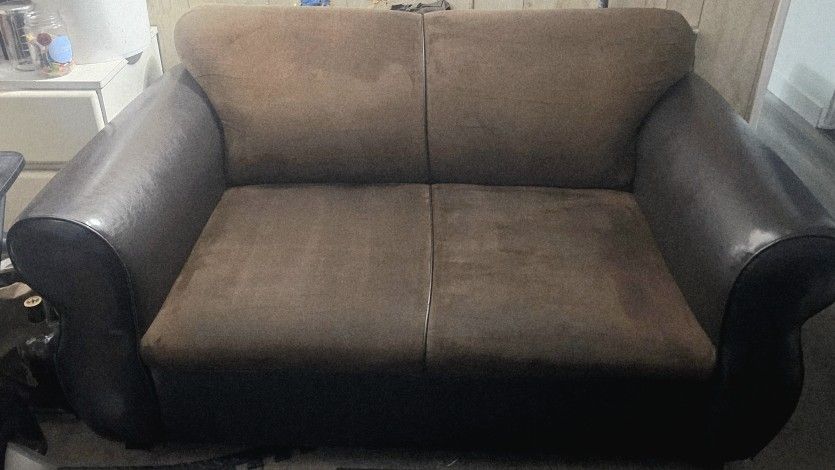 2 Brown Suede And Vinyl Couches