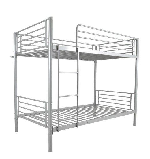 Metal Bunk Bed Twin Over Twin Heavy Duty Bed Frame with Safety Guard Rails & Flat Ladder, Gray