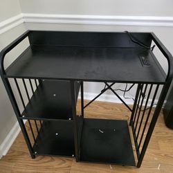 Compact Black Office Desk w/ Shelves & Power Outlet – Great Condition