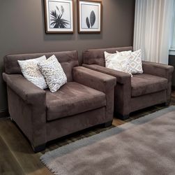 Pair of Custom Microsuede Tufted Upholstered Chairs