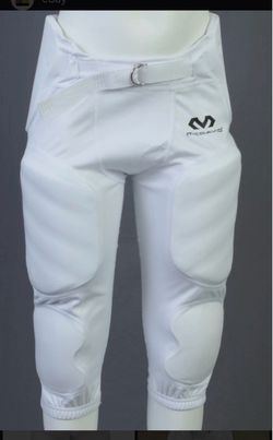 McDavid White Football Pants with Pads, 3 pair of socks, and a 5 pack of basketball shorts.