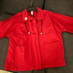 Marla Wynne 100% Cotton Canvas Red Peacoat Jacket Size Medium