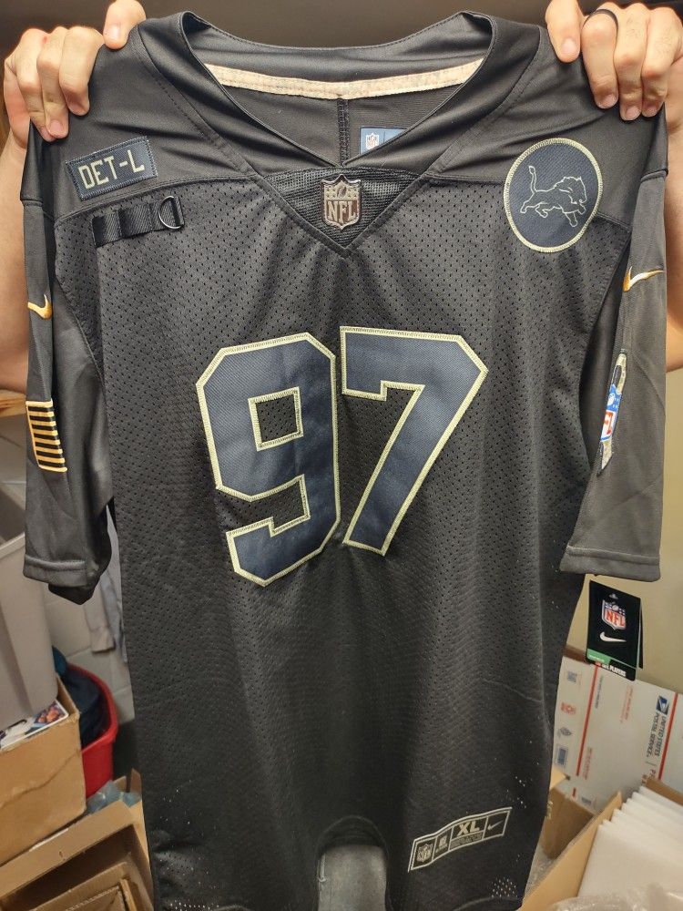 Aidan Hutchinson XL Black/ Gold/ Green Salute To Service Detroit Lions Jersey