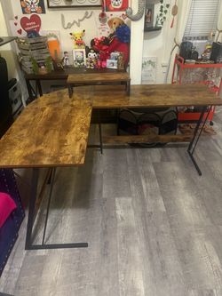 L-Shaped Industrial Wood and Metal Desk
