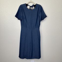 Banana Republic 100% Lyocell Chambray Bow Back Short Sleeves Dress