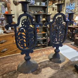 Pair Of Vintage Cast Iron Candlelabra German?
