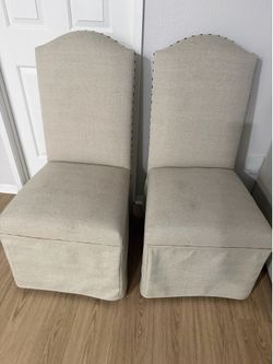 Madison Park upholstered dining chairs in beige fabric