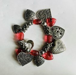 Brighton Silver And Red Heart Charm Bracelet