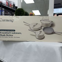 Caraway 12 pc non toxic non stick cookware set with cabinet organizer brand new
