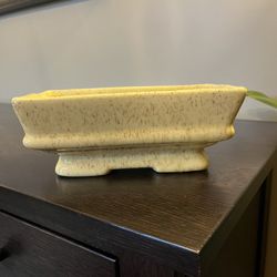 Retro Splatter Yellow Ceramic Planter Rectangular Vintage Bonsai