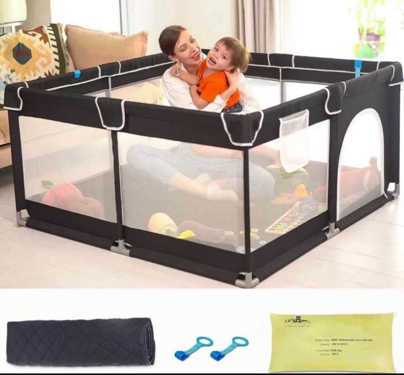 Playpen with Mat for Babies and Toddlers, Baby Play Yards No Gaps, Playpen with Gate, Indoor & Outdoor Kids Activity Center, Safety Baby Fence Play Ar