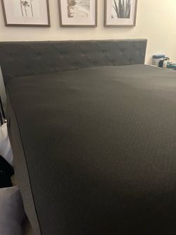 Zinus Shalini King Upholstered Platform Bed Frame w/ Headboard – Dark Gray (Mattress Optional)