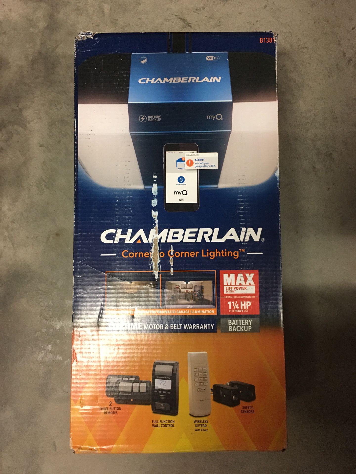 Chamberlain B1381 1.25 HP Smart Garage Door Opener with Battery Backup