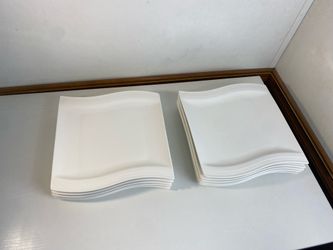 MALACASA, Series Flora, 10.25" Dinner Plates Wave Shaped Ivory White Porcelain