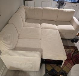 Ivory L-Shaped Sleeper Sofa with Storage – Like New condition