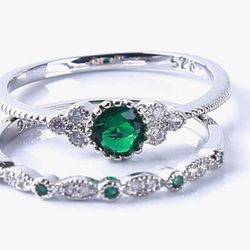 Silver Plated Green Zircon Ring Set