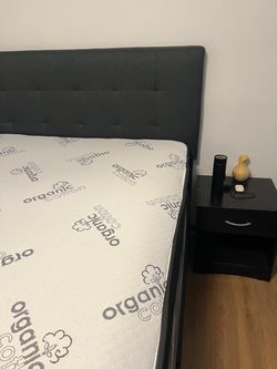 Dark Gray Tufted Upholstered Bed Frame with Mattress